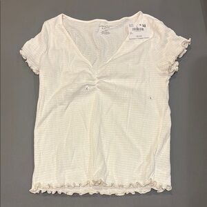 American Eagle Outfitters Cream Ruched Ruffled Blouse